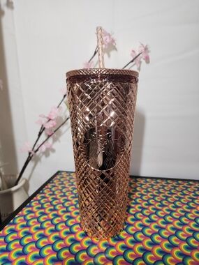 Starbucks Rose Gold Textured Reusable Cold Cup with Straw